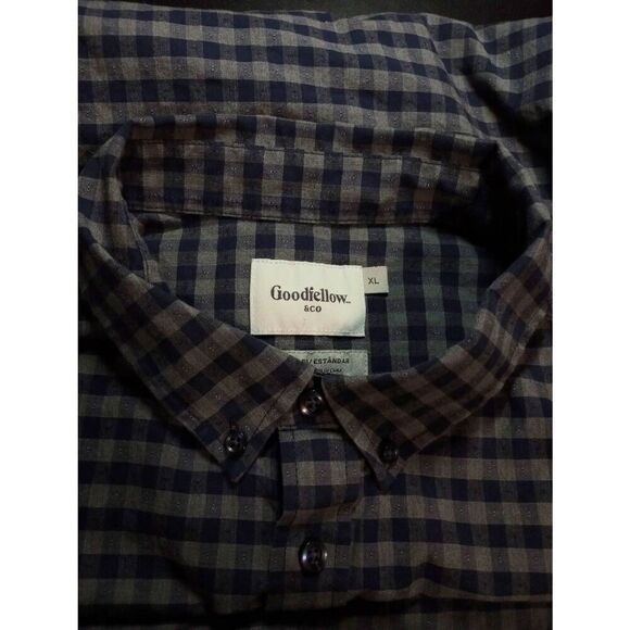GoodFellow Shirt Men's Extra Large Navy Gray Button Front Long Sleeve Standard N - Picture 5 of 9